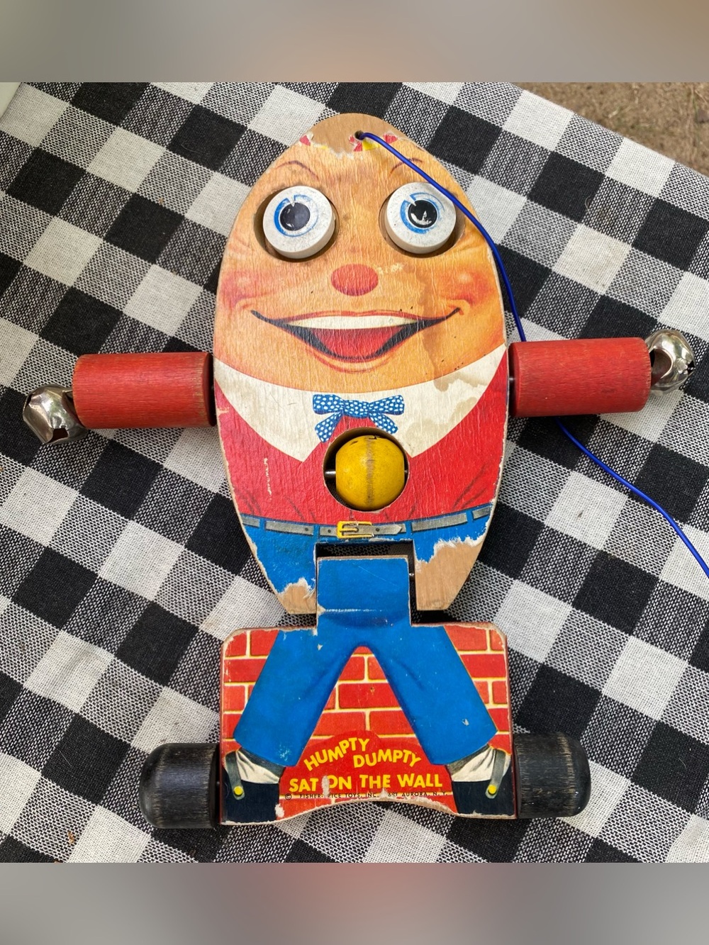 Vintage Fisher Price #757 Humpty Dumpty Pull Toy Wood Nursery Rhyme